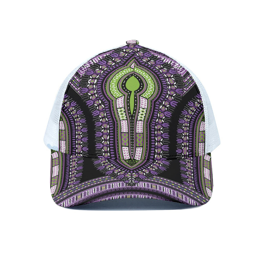 Black And Purple African Dashiki Print White Mesh Trucker Cap