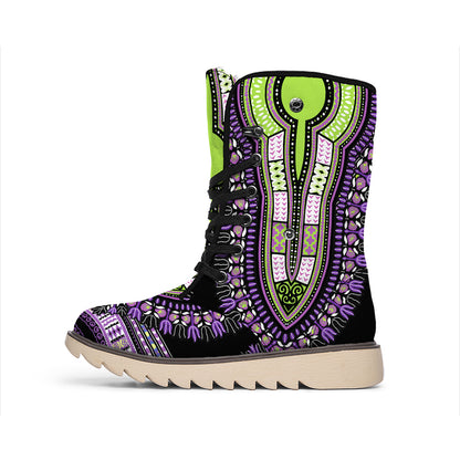 Black And Purple African Dashiki Print Winter Boots