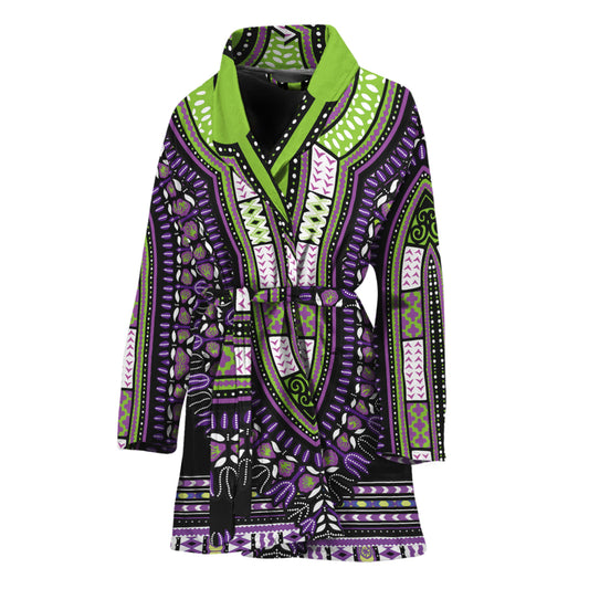 Black And Purple African Dashiki Print Women's Bathrobe