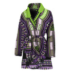 Black And Purple African Dashiki Print Women's Bathrobe