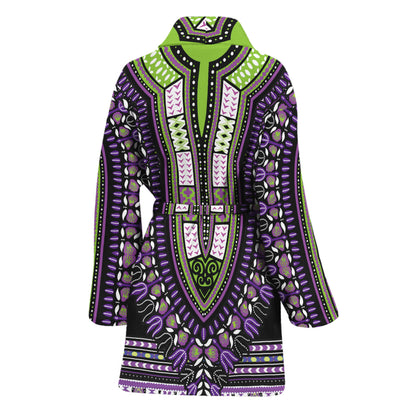 Black And Purple African Dashiki Print Women's Bathrobe