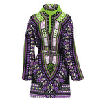 Black And Purple African Dashiki Print Women's Bathrobe