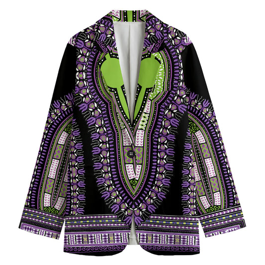 Black And Purple African Dashiki Print Women's Blazer