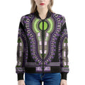 Black And Purple African Dashiki Print Women's Bomber Jacket