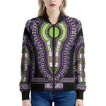 Black And Purple African Dashiki Print Women's Bomber Jacket
