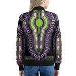 Black And Purple African Dashiki Print Women's Bomber Jacket