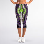 Black And Purple African Dashiki Print Women's Capri Leggings