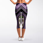 Black And Purple African Dashiki Print Women's Capri Leggings