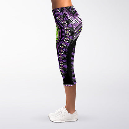 Black And Purple African Dashiki Print Women's Capri Leggings