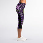 Black And Purple African Dashiki Print Women's Capri Leggings