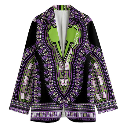 Black And Purple African Dashiki Print Women's Cotton Blazer