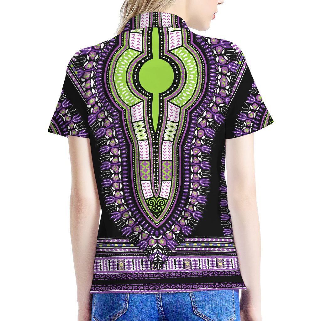 Black And Purple African Dashiki Print Women's Polo Shirt