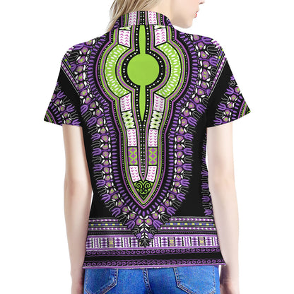 Black And Purple African Dashiki Print Women's Polo Shirt