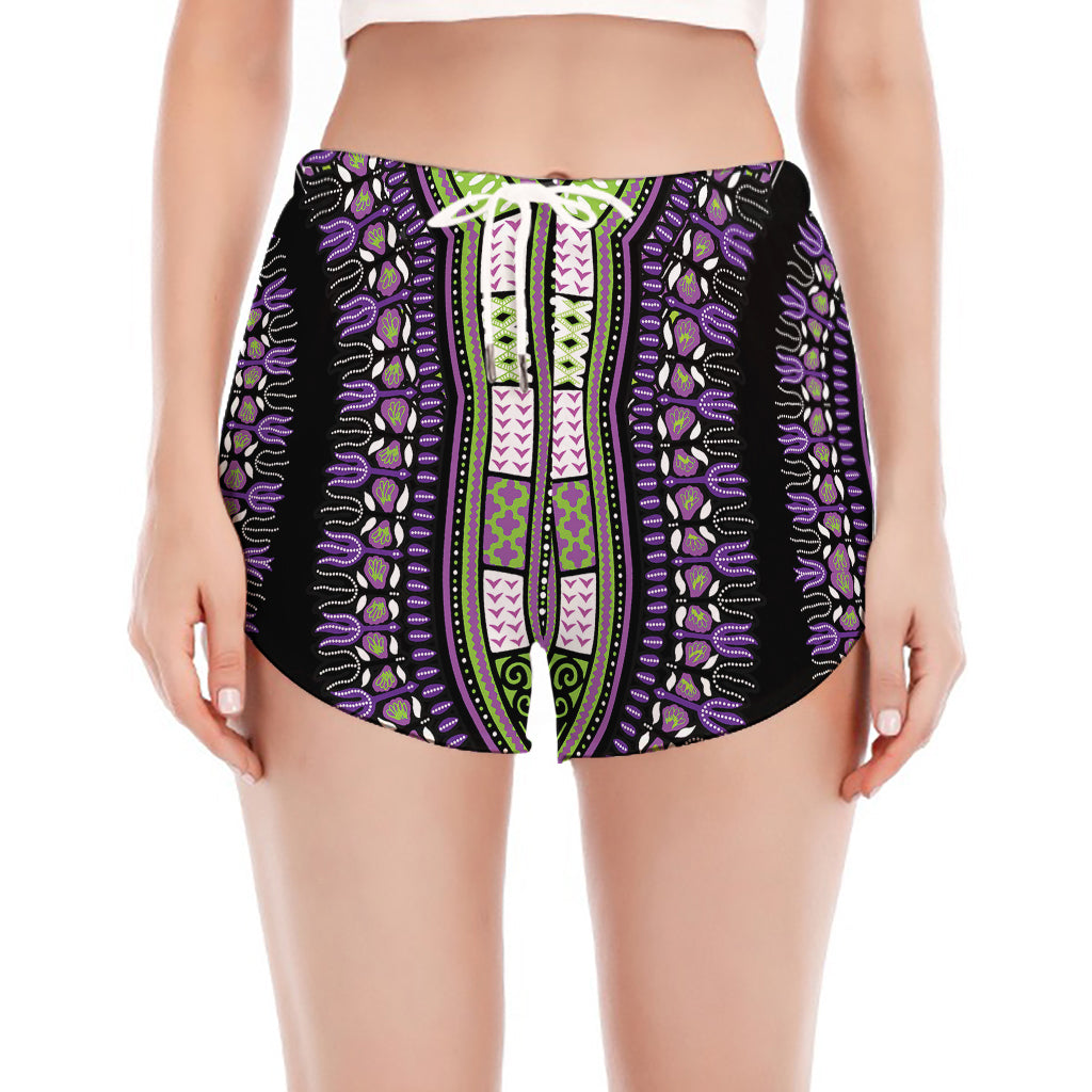 Black And Purple African Dashiki Print Women's Split Running Shorts