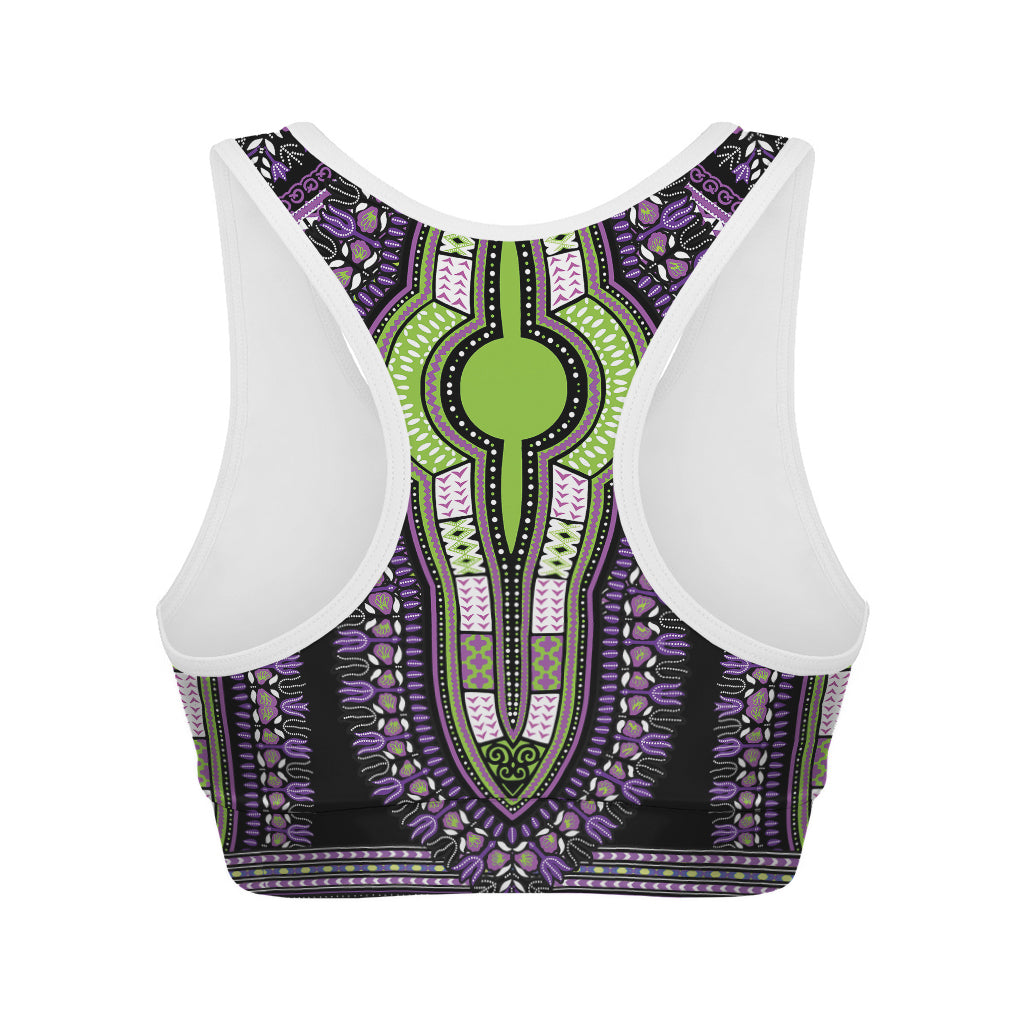 Black And Purple African Dashiki Print Women's Sports Bra