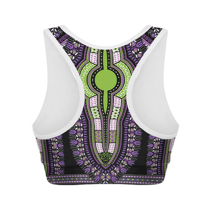 Black And Purple African Dashiki Print Women's Sports Bra