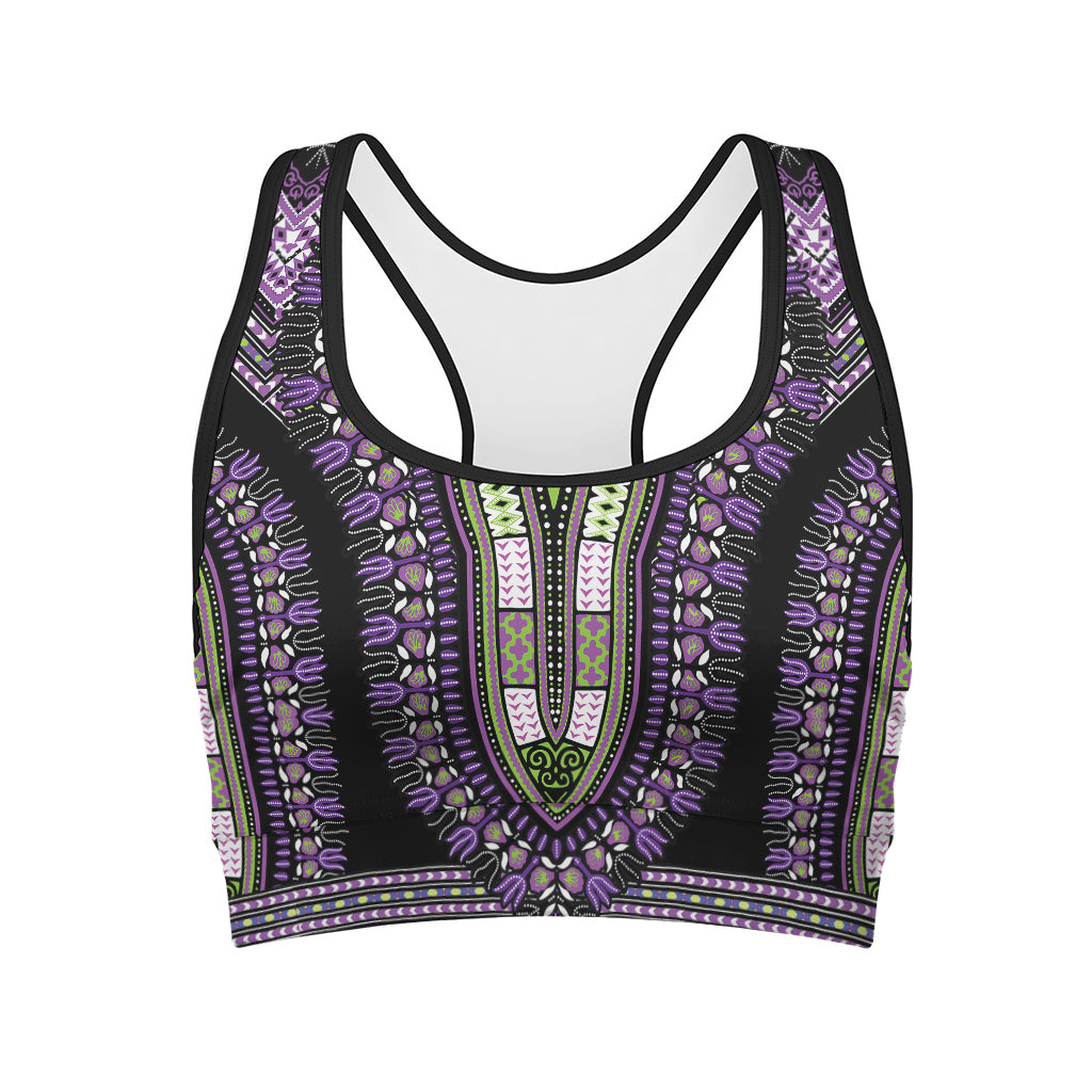 Black And Purple African Dashiki Print Women's Sports Bra