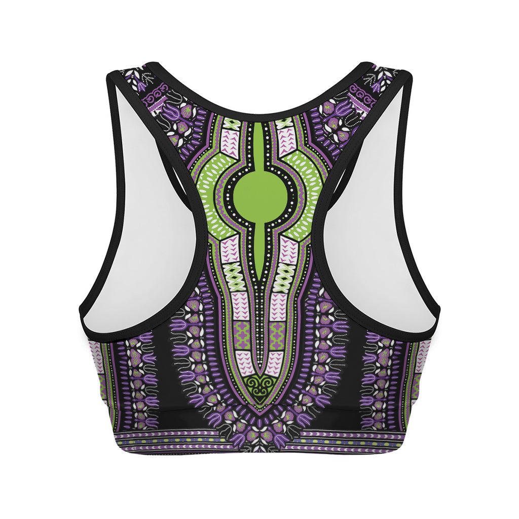Black And Purple African Dashiki Print Women's Sports Bra
