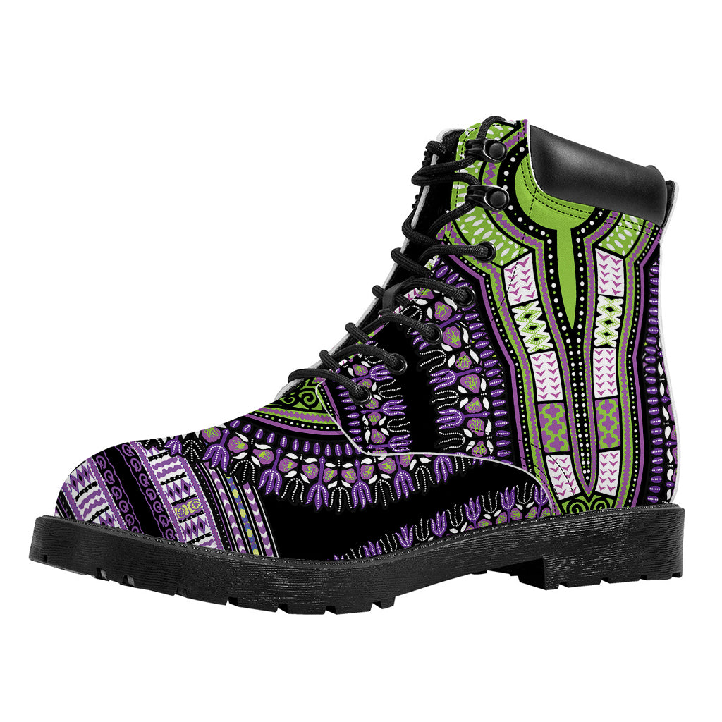 Black And Purple African Dashiki Print Work Boots