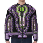 Black And Purple African Dashiki Print Zip Sleeve Bomber Jacket