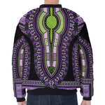 Black And Purple African Dashiki Print Zip Sleeve Bomber Jacket