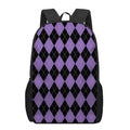 Black And Purple Argyle Pattern Print 17 Inch Backpack
