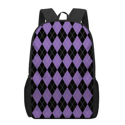 Black And Purple Argyle Pattern Print 17 Inch Backpack