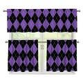 Black And Purple Argyle Pattern Print 3 Piece Kitchen Curtains