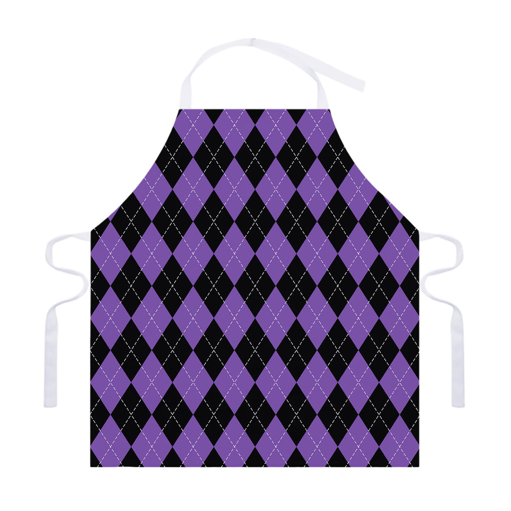 Black And Purple Argyle Pattern Print Adjustable Apron