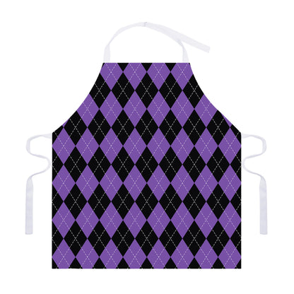 Black And Purple Argyle Pattern Print Adjustable Apron