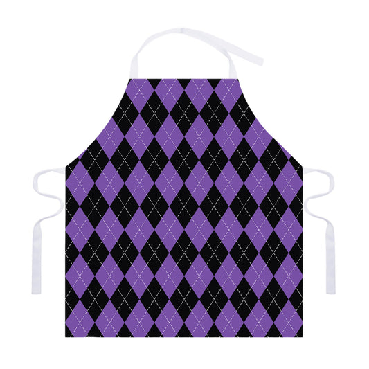 Black And Purple Argyle Pattern Print Adjustable Apron