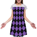 Black And Purple Argyle Pattern Print Adjustable Apron