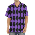Black And Purple Argyle Pattern Print Aloha Shirt