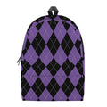 Black And Purple Argyle Pattern Print School Backpack