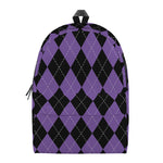 Black And Purple Argyle Pattern Print Backpack