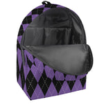 Black And Purple Argyle Pattern Print Backpack