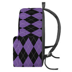 Black And Purple Argyle Pattern Print Backpack