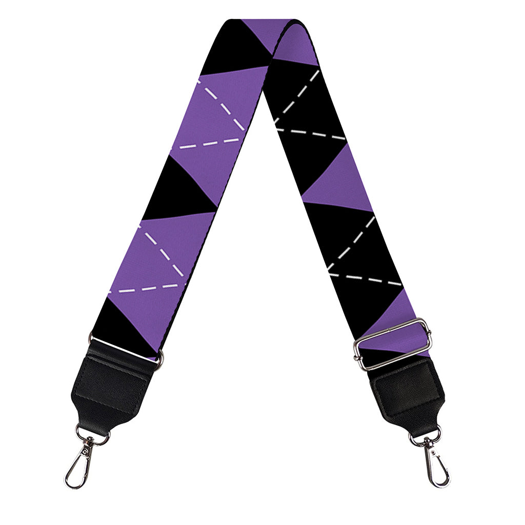 Black And Purple Argyle Pattern Print Bag Strap