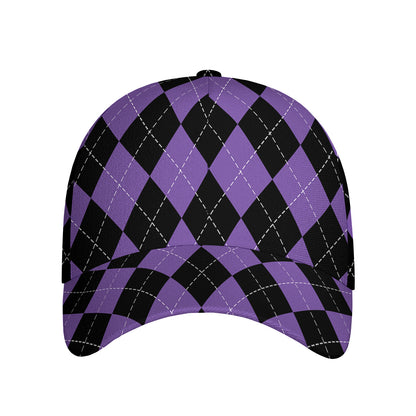 Black And Purple Argyle Pattern Print Baseball Cap