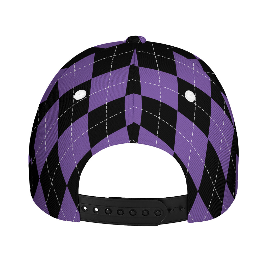 Black And Purple Argyle Pattern Print Baseball Cap