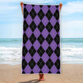 Black And Purple Argyle Pattern Print Beach Towel