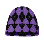 Black And Purple Argyle Pattern Print Beanie