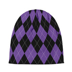 Black And Purple Argyle Pattern Print Beanie