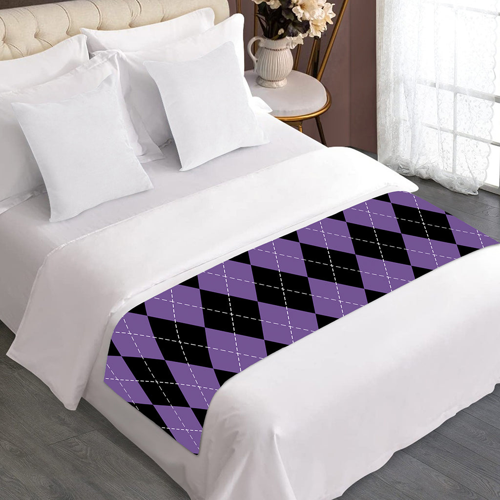 Black And Purple Argyle Pattern Print Bed Runner