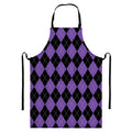 Black And Purple Argyle Pattern Print Bib Apron With Pocket