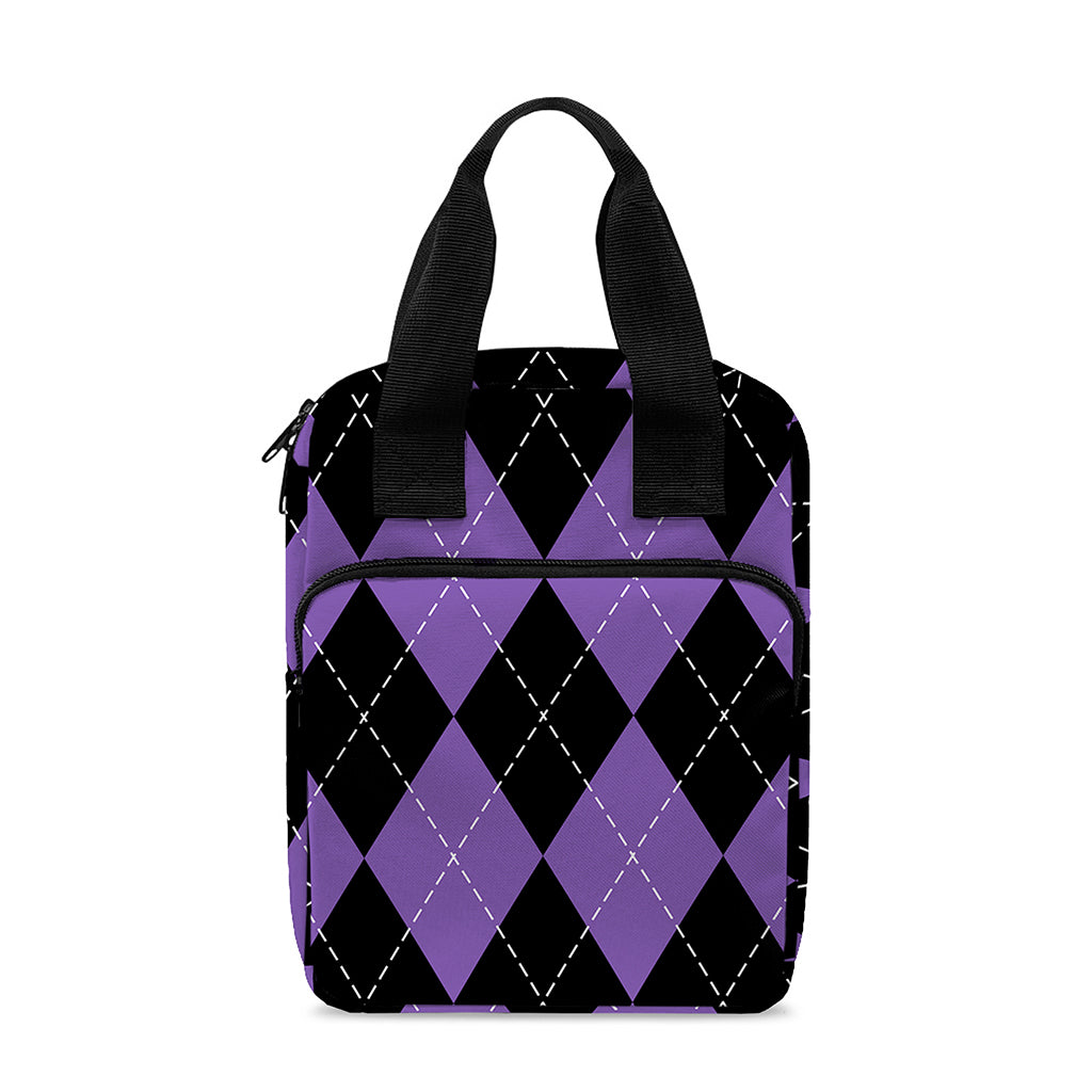Black And Purple Argyle Pattern Print Bible Tote Bag