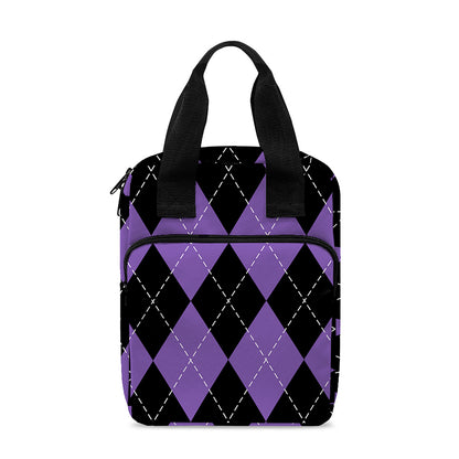 Black And Purple Argyle Pattern Print Bible Tote Bag