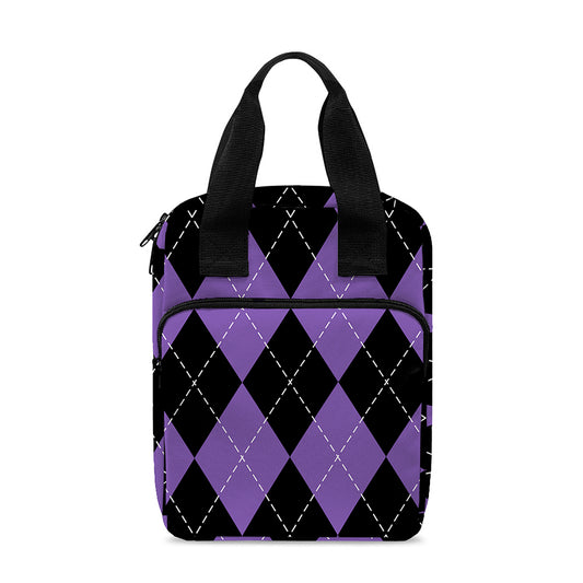 Black And Purple Argyle Pattern Print Bible Tote Bag