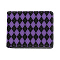 Black And Purple Argyle Pattern Print Bifold Wallet