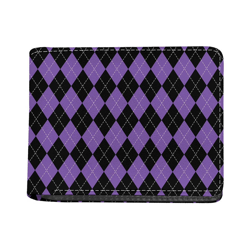 Black And Purple Argyle Pattern Print Bifold Wallet